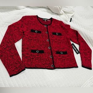 Karl Lagerfeld Red and Black Cardigan